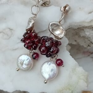 Aros plata925/granate" Algas rojas"