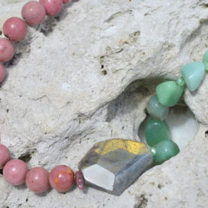 Collar"Resplandor"(rodonita,cuarzoverde,labradorita)
