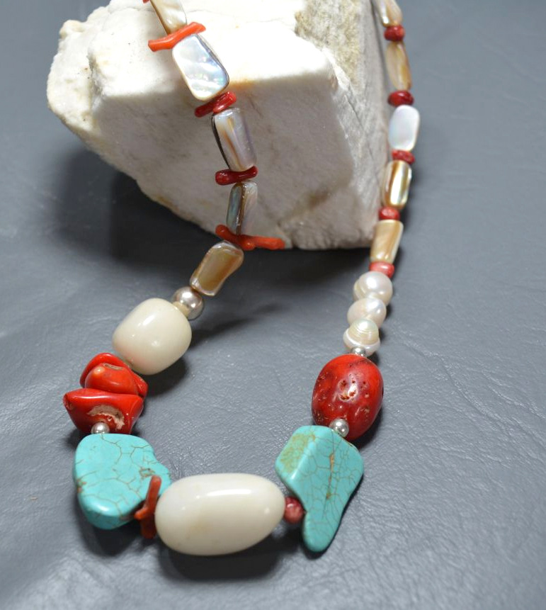 Collar"Arrecife"(plata925/nácar, coral,)