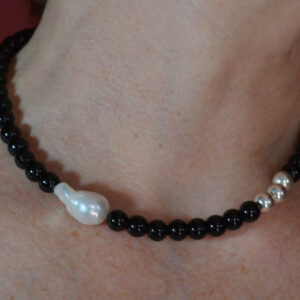 Gargantilla"Mar negro"(obsidiana/perlas/plata925)