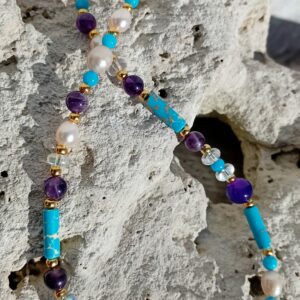 Gargantilla turquesas/perlas/amatista"Primaveral"